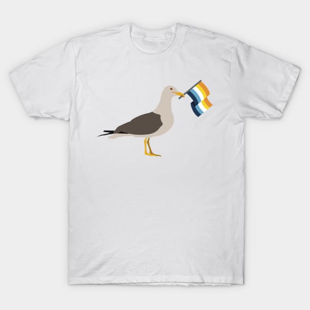 Seagull Holding Aroace Pride Flag T-Shirt by JustGottaDraw